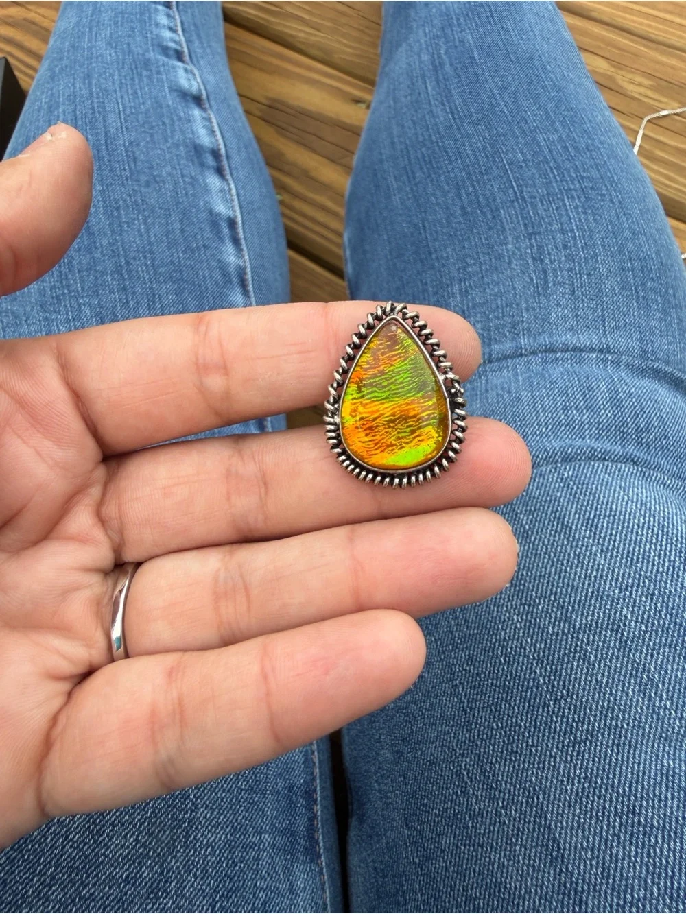 Handcrafted Teardrop Orange Fire Opal-style ring - Women Jewelry